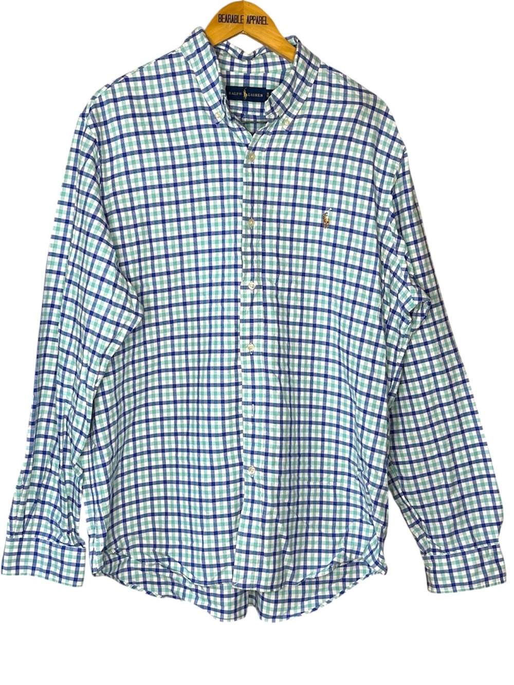 💚Ralph Lauren Button Down Shirt XL Blue Green Plaid Long Sleeve